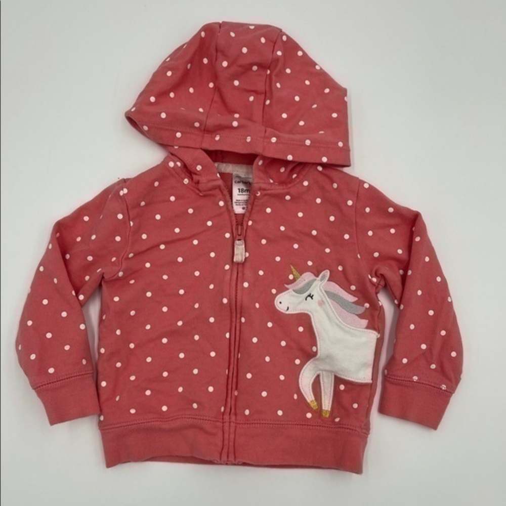 Carter’s Unicorn Pink Polka dot Zip-Up Hoodie 18months